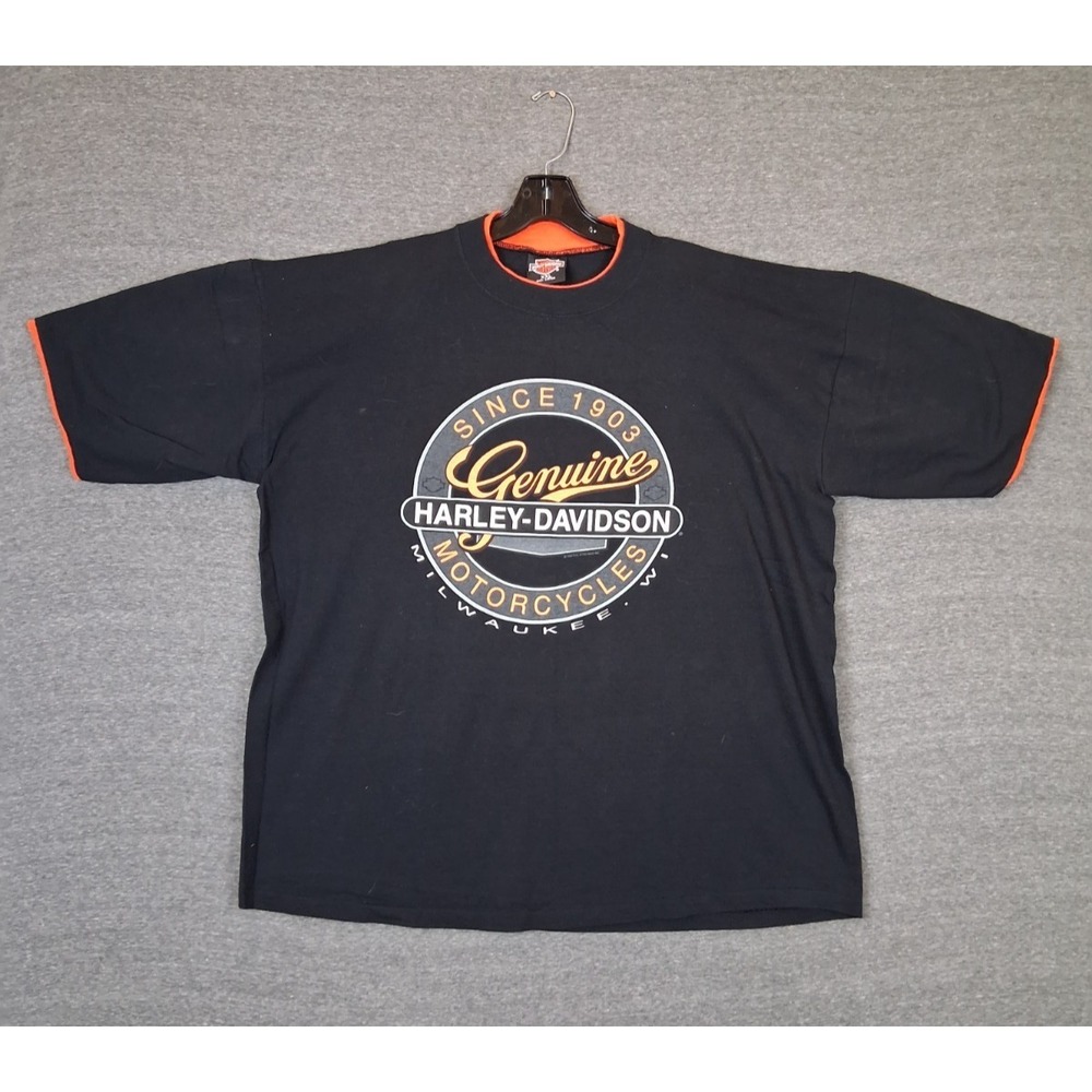 Harley Davidson Mens Shirt 2XL Black Orange USA Made North Texas Milwakee - Picture 2 of 9